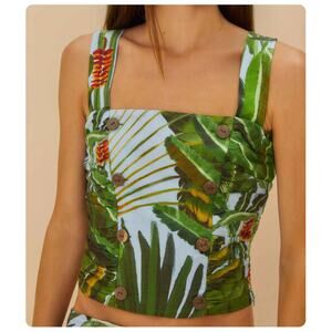 FARM RIO Blue Amazonia Crop Top NWT sz Medium Lenzing™ Ecovero™ Euroflax™ Floral